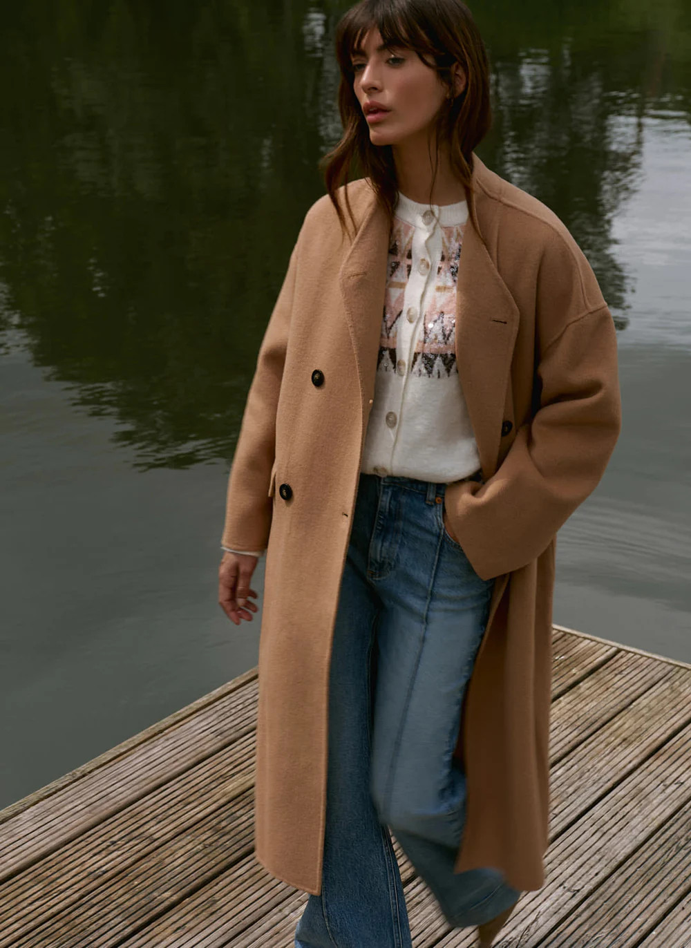 Tan Wool Blend Hand Finished Scarf Coat | Mint Velvet