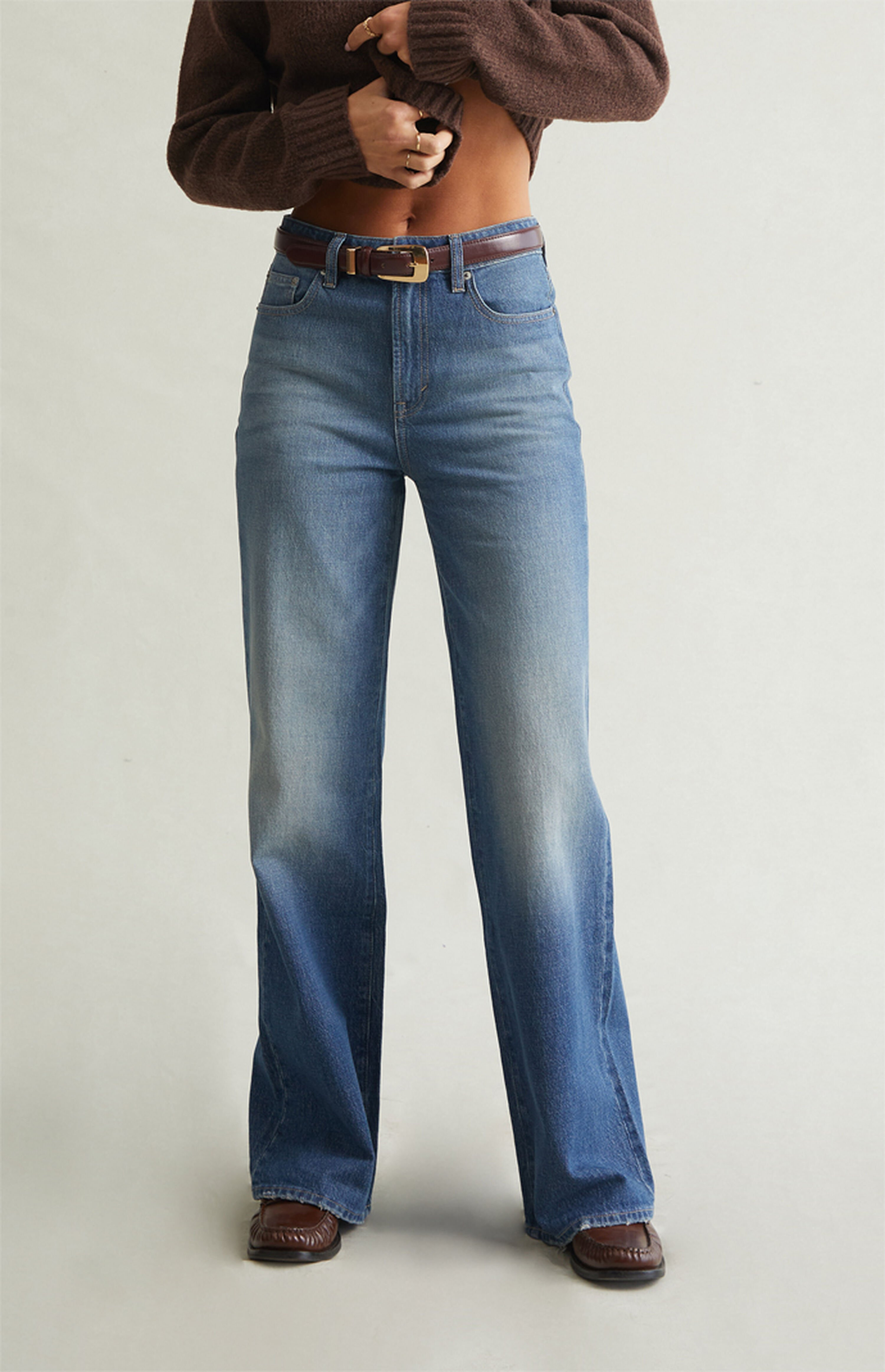 Pacsun Madison High Waisted Girlfriend Jeans Stretch Medium Blue | PacSun