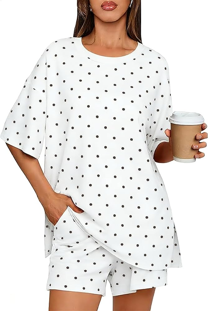 TERIVEEK Polka Dot Two Piece Set for Women Summer Casual Short Sleeve Top and Shorts Matching Lou... | Amazon (US)