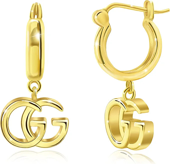 Initial Silver Earrings for Women, Girls Letter Round Circle 925 Sterling Silver with 18K Gold Pl... | Amazon (US)