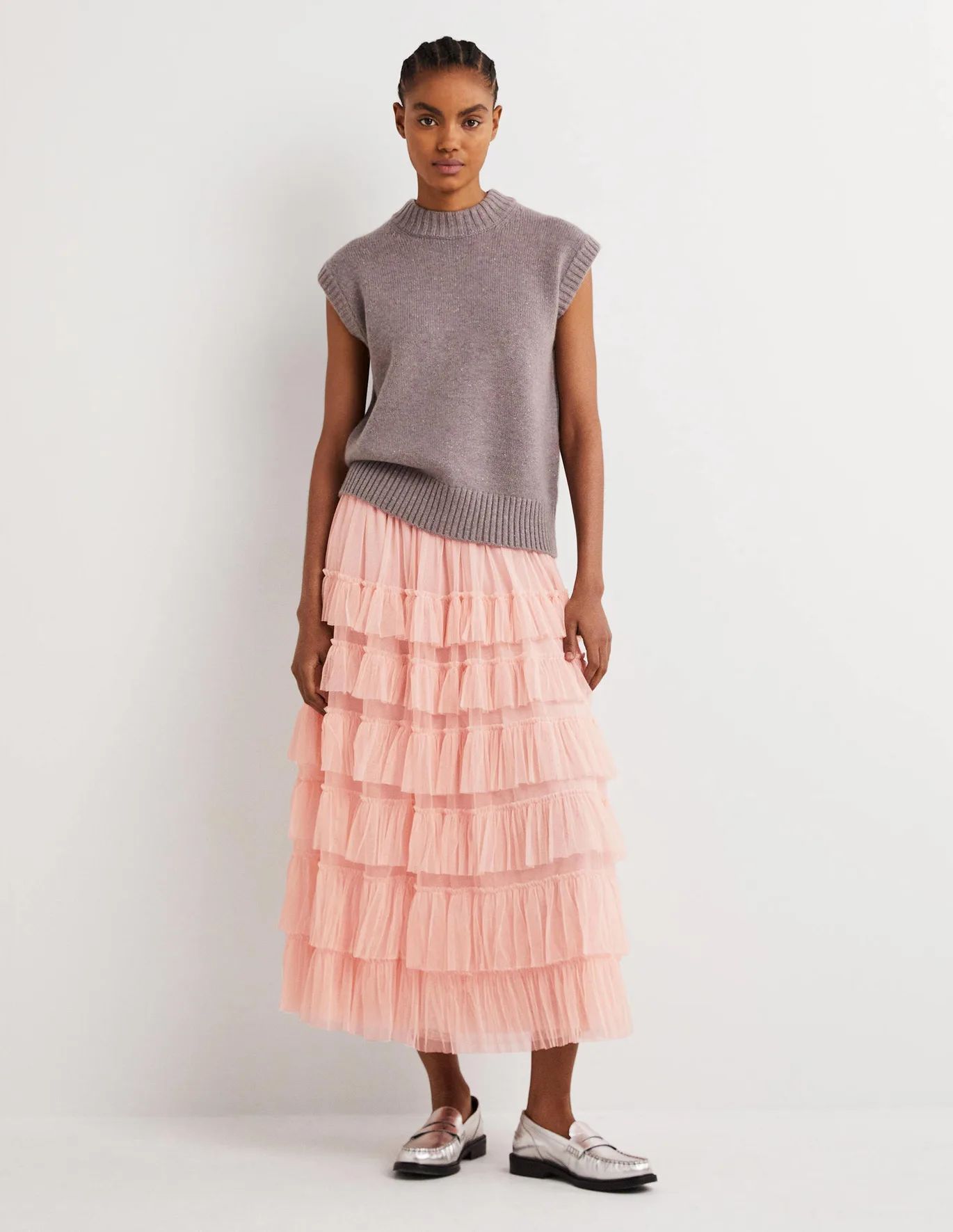 Pink Ruffle Tulle Midi Skirt | Boden (US)