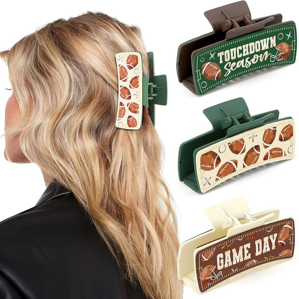 CiyvoLyeen Football Hair Clips for Women Rugby Leather Green Brown | Amazon (US)