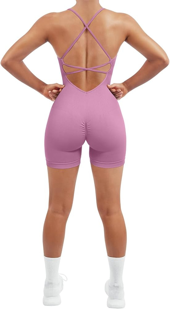 SUUKSESS Women Strappy Romper Seamless Jumpsuit Tummy Control Padded Sports Bra | Amazon (US)