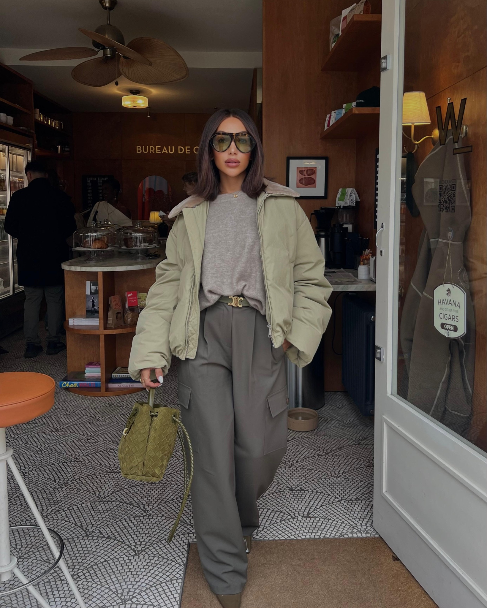 London outfit / casual fit / coffee date / spring / oversized bomber jacket / nanushka jacket / the Frankie shop cargo trousers / Celine belt / aviator sunglasses 

#LTKspring #LTKsummer #LTKuk