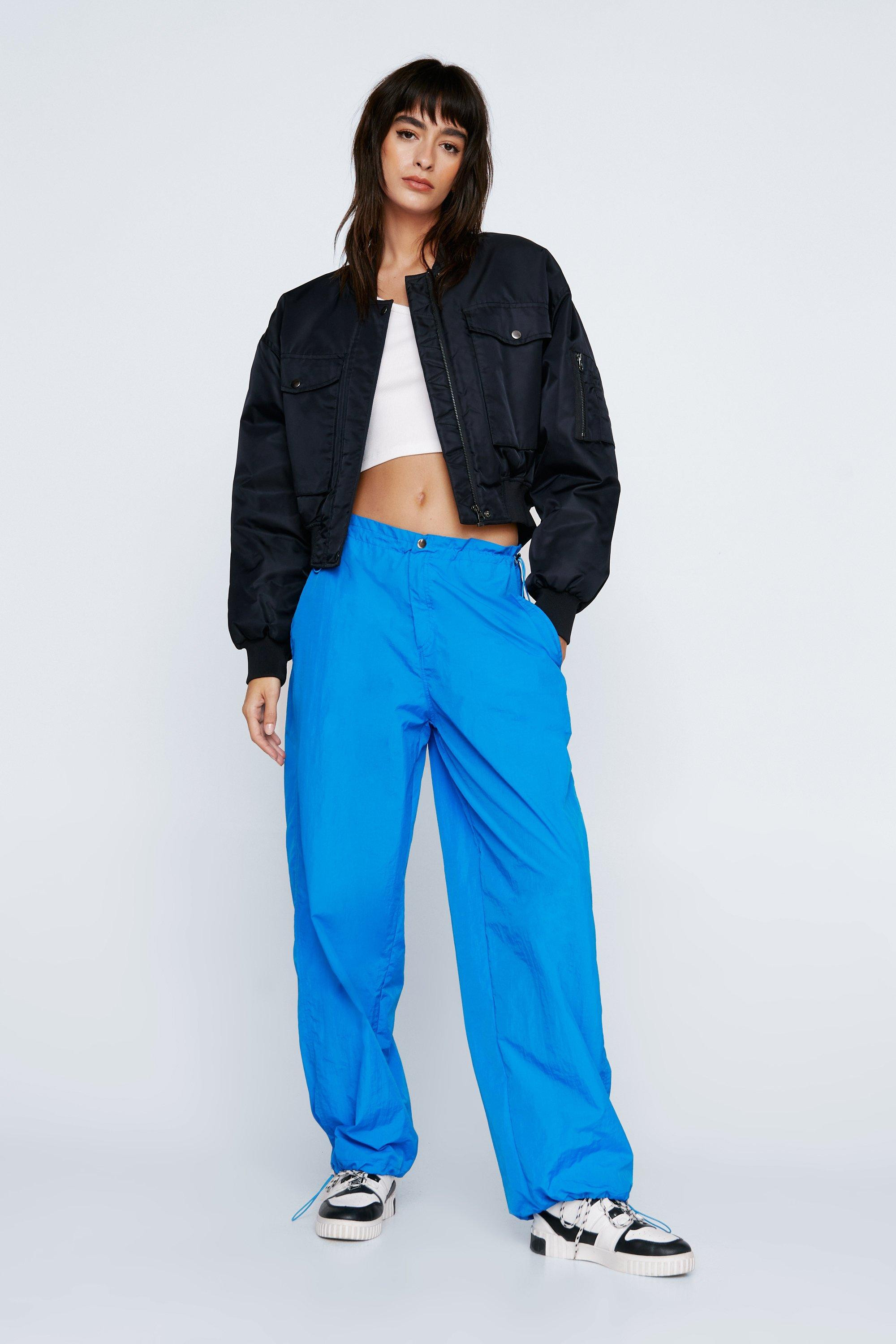Womens Parachute Nylon Pocket Cuffed Cargo Pant - Bright Blue - 0 | Nasty Gal (US)