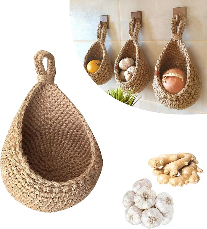 Hanging Wall Vegetable Fruit Baskets Jute Eco Teardrop Hanging Basket Bohemian Handwoven Wall Mou... | Amazon (US)