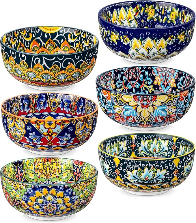 vancasso SIMI 28 oz Cereal Bowls Set of 6, Bohemian Ceramic Soup Bowls | Amazon (US)