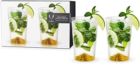 Viski Gold Accent Tumblers, Set of 2 Cocktail Glasses, Highball Glass Set, 14 oz | Amazon (US)