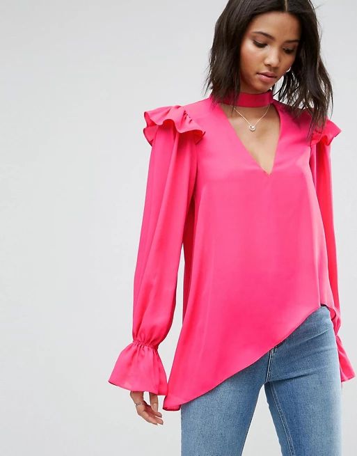 ASOS Choker Detail Asymmetric Ruffle Blouse | ASOS US