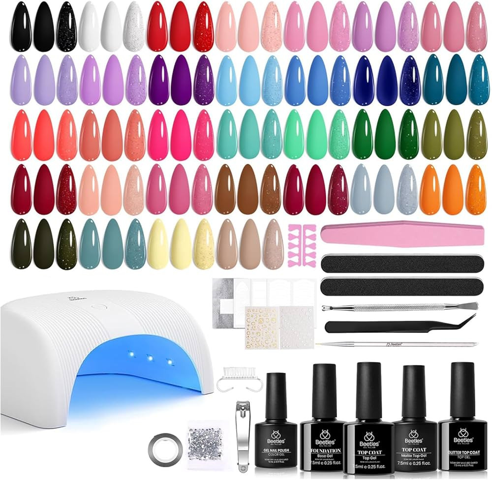 Beetles Gel Nail Polish Kit with U V Light - 32 Colors Nail Kit 55 Pcs Gel Polish Set Four Season... | Amazon (US)