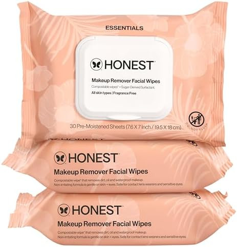 Honest Beauty Fragrance Free Cleansing Makeup Remover Facial Wipes | Plant Based, Hypoallergenic,... | Amazon (US)