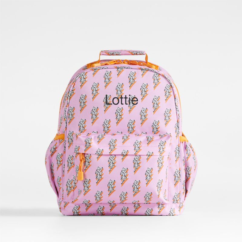 Lightning Bolts Medium Pink Kids Backpack for School | Crate & Kids | Crate & Barrel