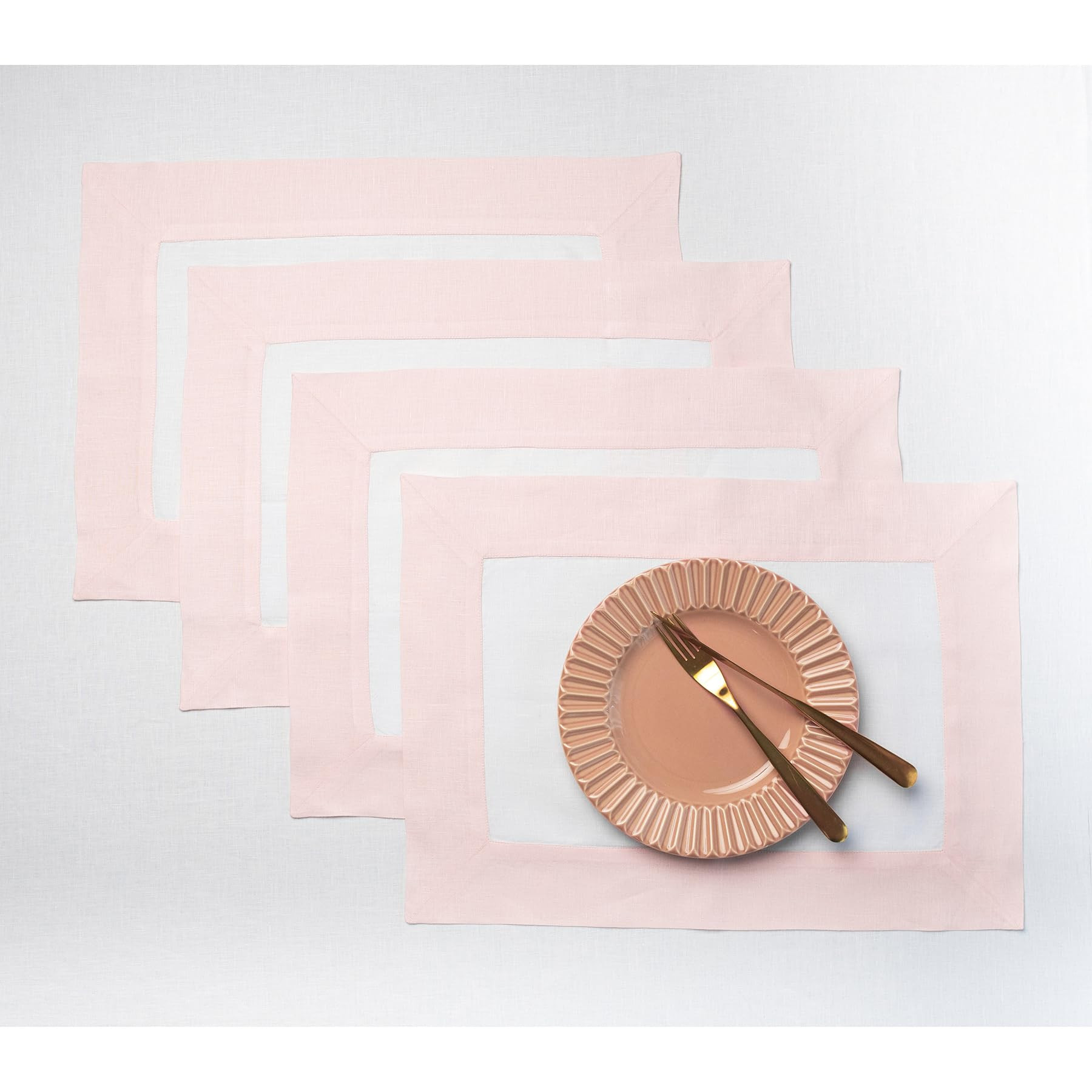 Solino Home Linen Placemats Set of 4 - Blush Pink and White Placemats 14 x 19 Inch - 100% Pure Li... | Amazon (US)