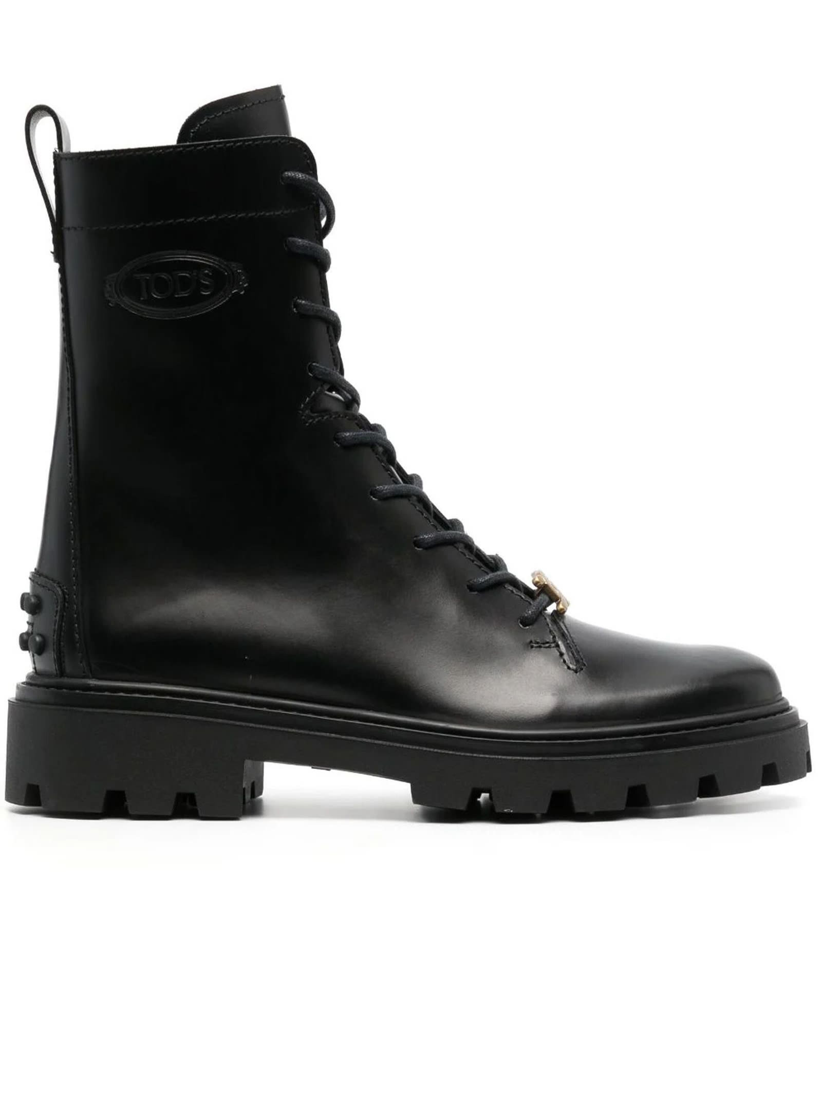 Tod's Combat Boots In Black Leather | Italist.com US