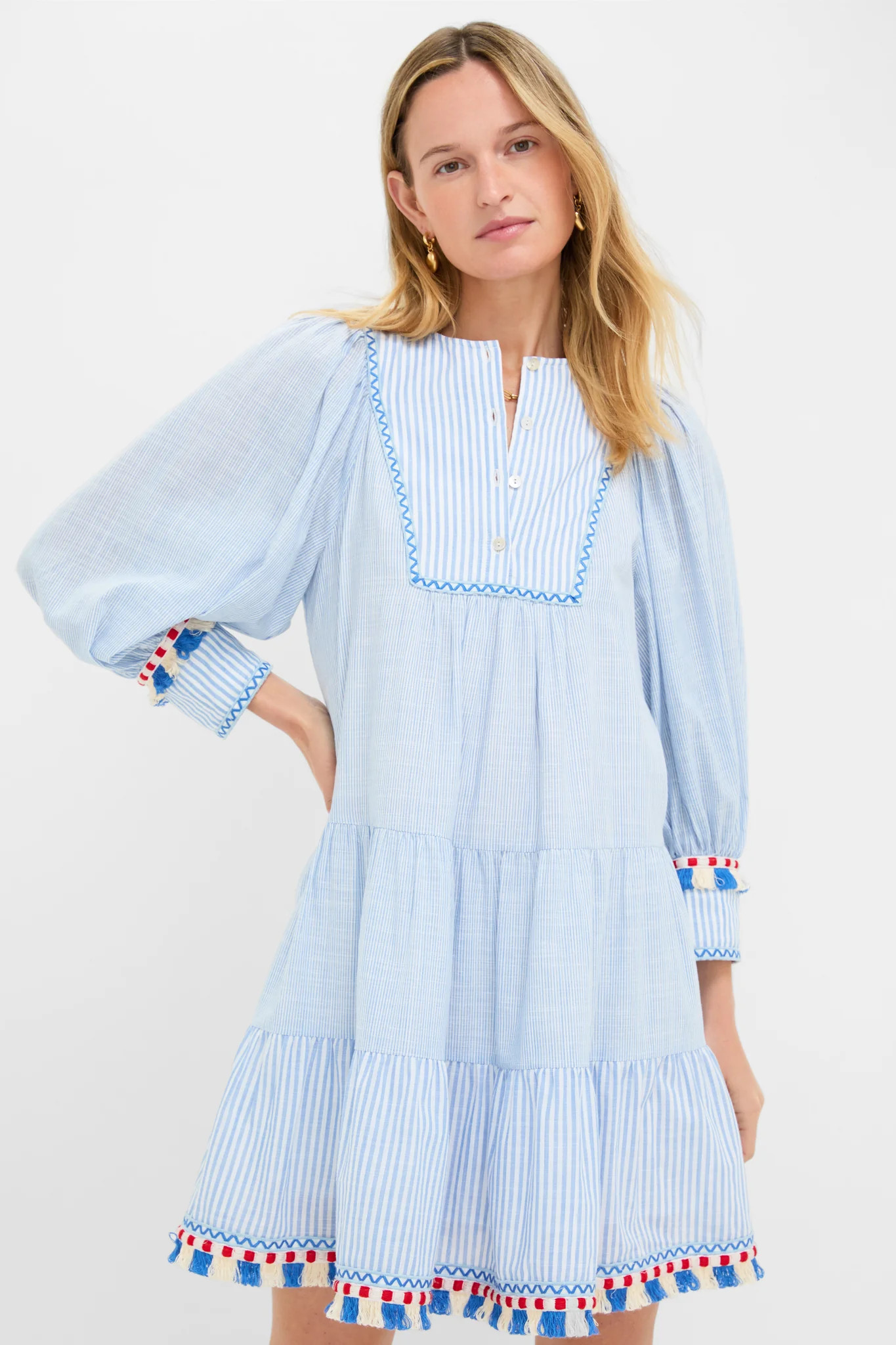 Chambray Stripe Fringe Jen Dress | Tuckernuck (US)