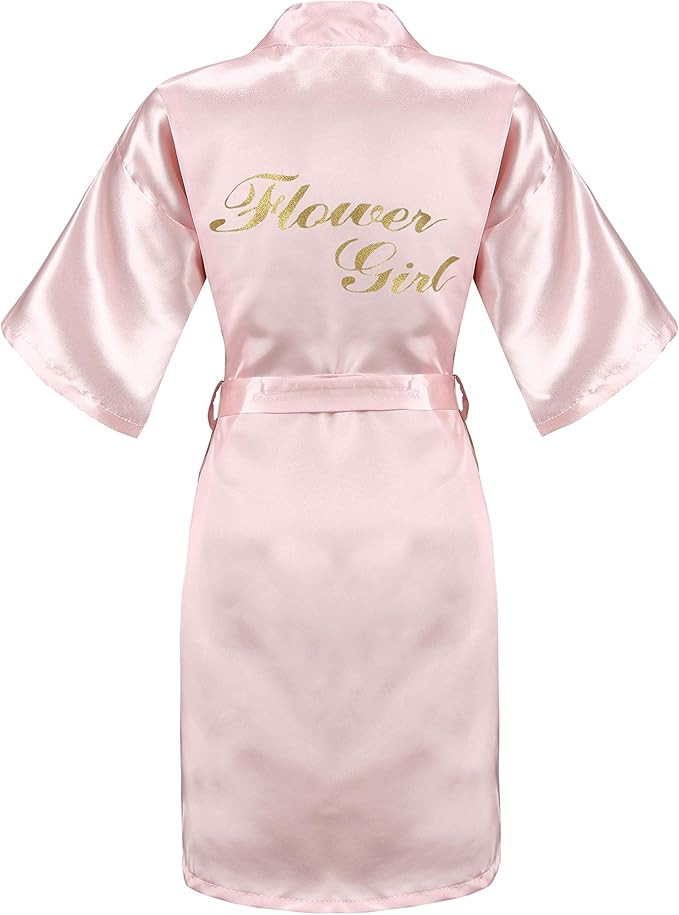 EPLAZA Kids Girls Silky Satin Robes for Wedding Bridal Party Flower Girl Robe with Gold Glitters | Amazon (US)