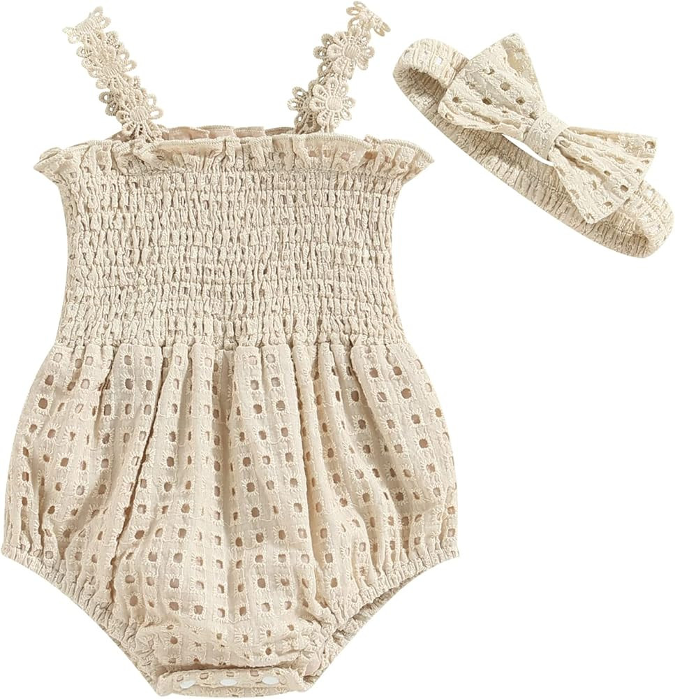 Engofs Boho Rainbow Baby Girl Clothes Newborn Infant Ruffled Sleeveless Romper with Headband Outf... | Amazon (US)