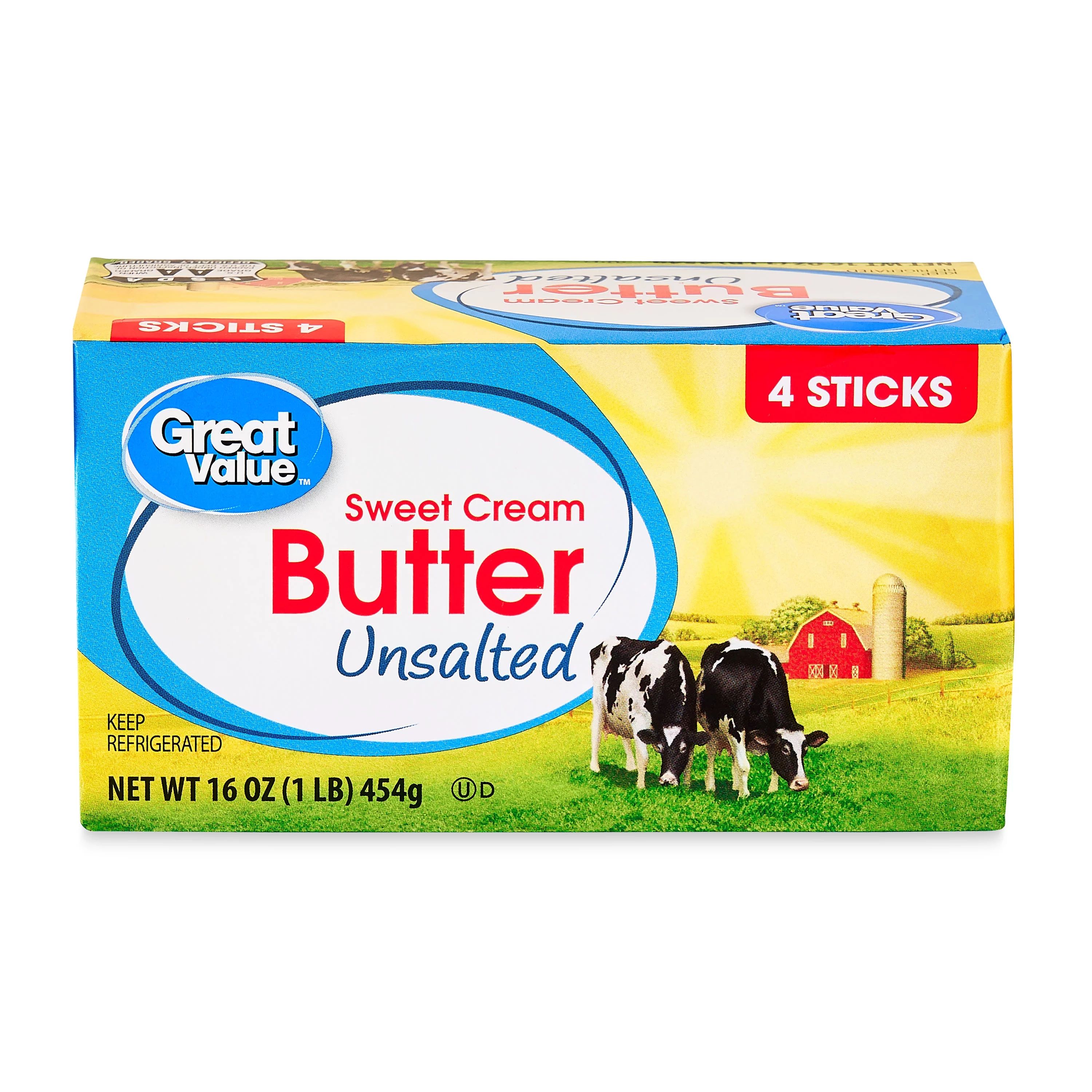 Great Value Sweet Cream Unsalted Butter, 16 oz | Walmart (US)