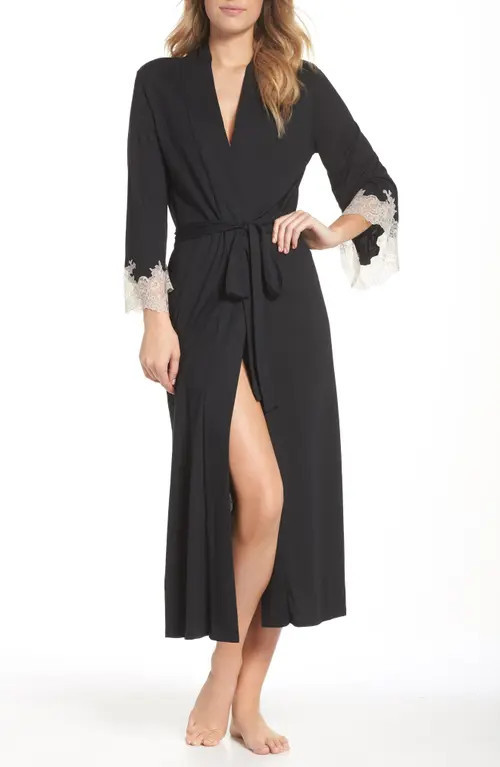Natori Luxe Shangri-La Robe in Black at Nordstrom, Size X-Large | Nordstrom