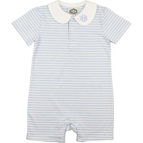 Blue Stripe Knit Short Romper | Cecil and Lou