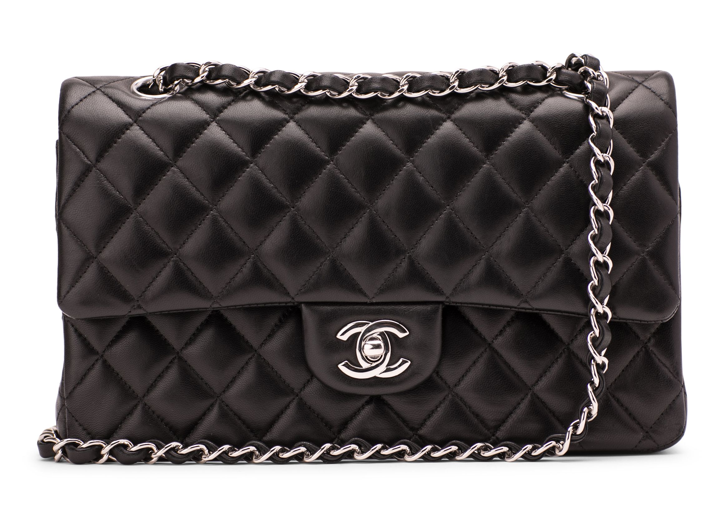 Chanel Classic Double Flap Quilted Lambskin Silver-tone Medium Black | StockX 