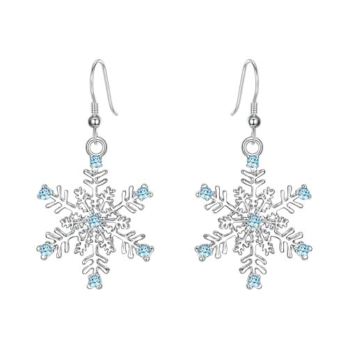 EVER FAITH Women's Austrian Crystal Winter Party Snowflake Pierced Hook Dangle Earrings Light Blue | Amazon (US)