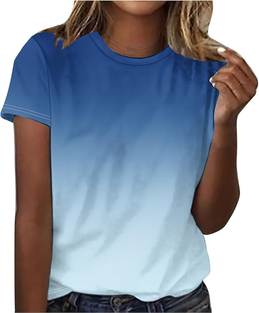 Ceboyel Womens Ombre Color Summer Tops Short Sleeve Tee Shirts Dressy Causal Cute Tshirts 2024 Tr... | Amazon (US)