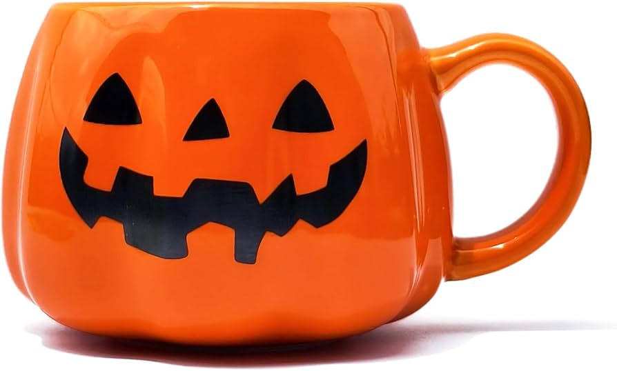 12 oz Halloween Pumpkin Mug – Orange Ceramic Jack-O’-Lantern Coffee Cup with Spooky Face, Fal... | Amazon (US)