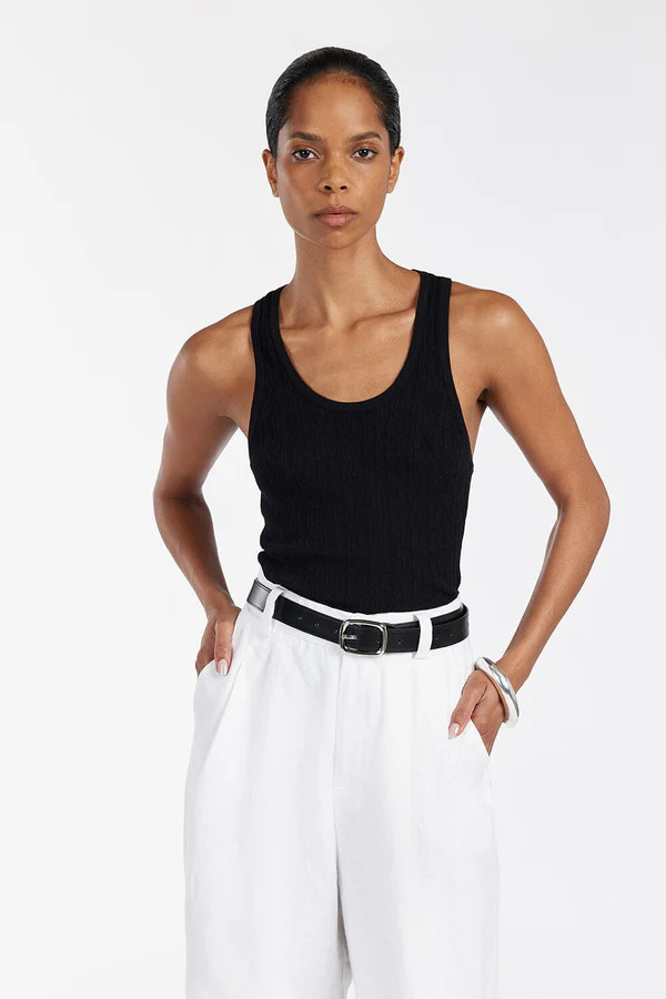 ALMA BLACK TEXTURED SCOOP KNIT TANK | DISSH