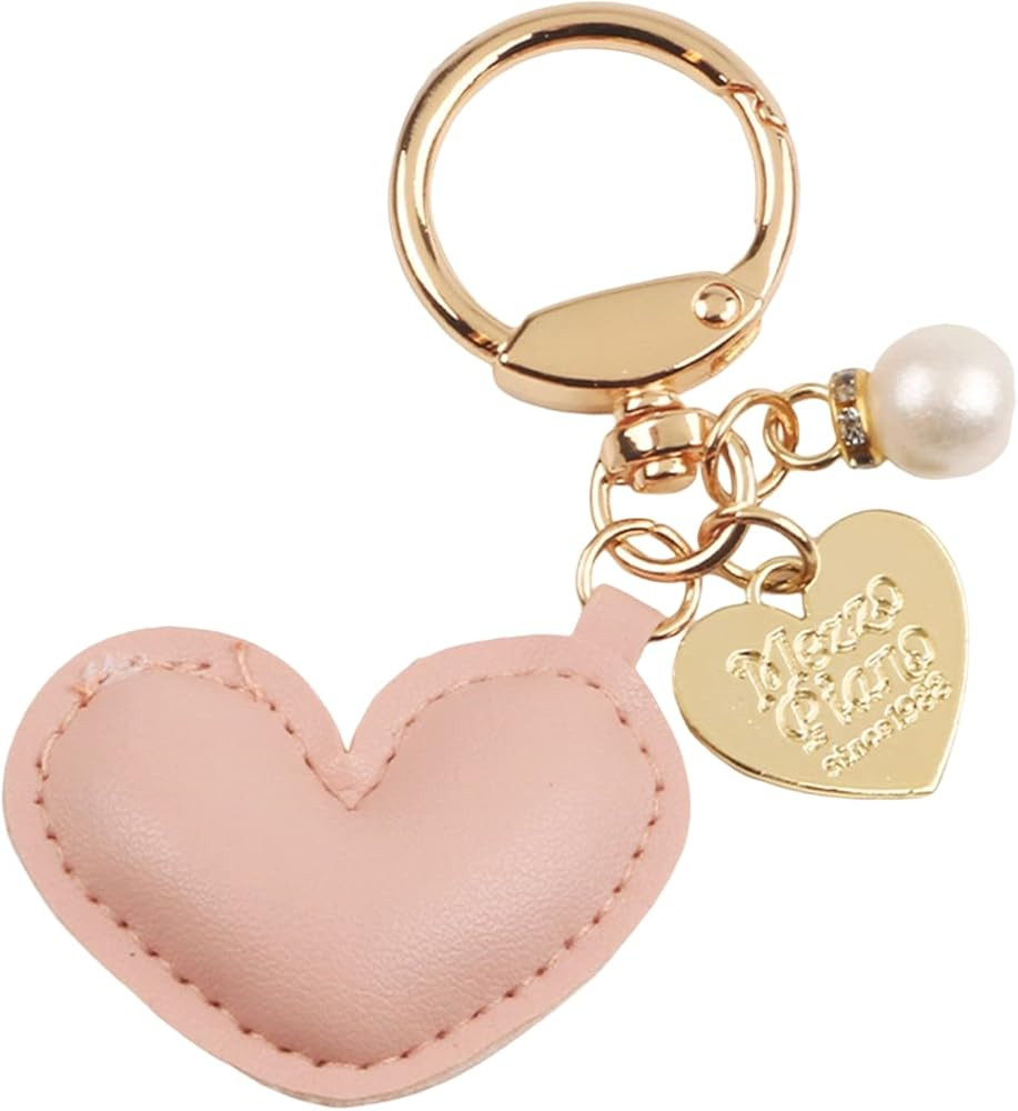 GYORI Imitation Pearl Decor Carved Letter Print Key Chain with Faux Leather Heart Pendant | Amazon (US)
