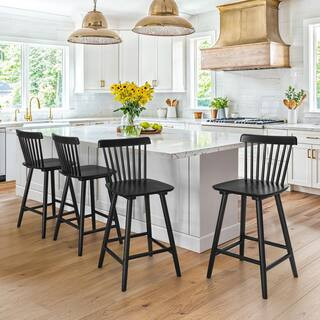 LUE BONA 24 in. Black Wood Counter Stools Bar Stools with Slat Back (Set of 4) LB23CH0029-100HD -... | The Home Depot
