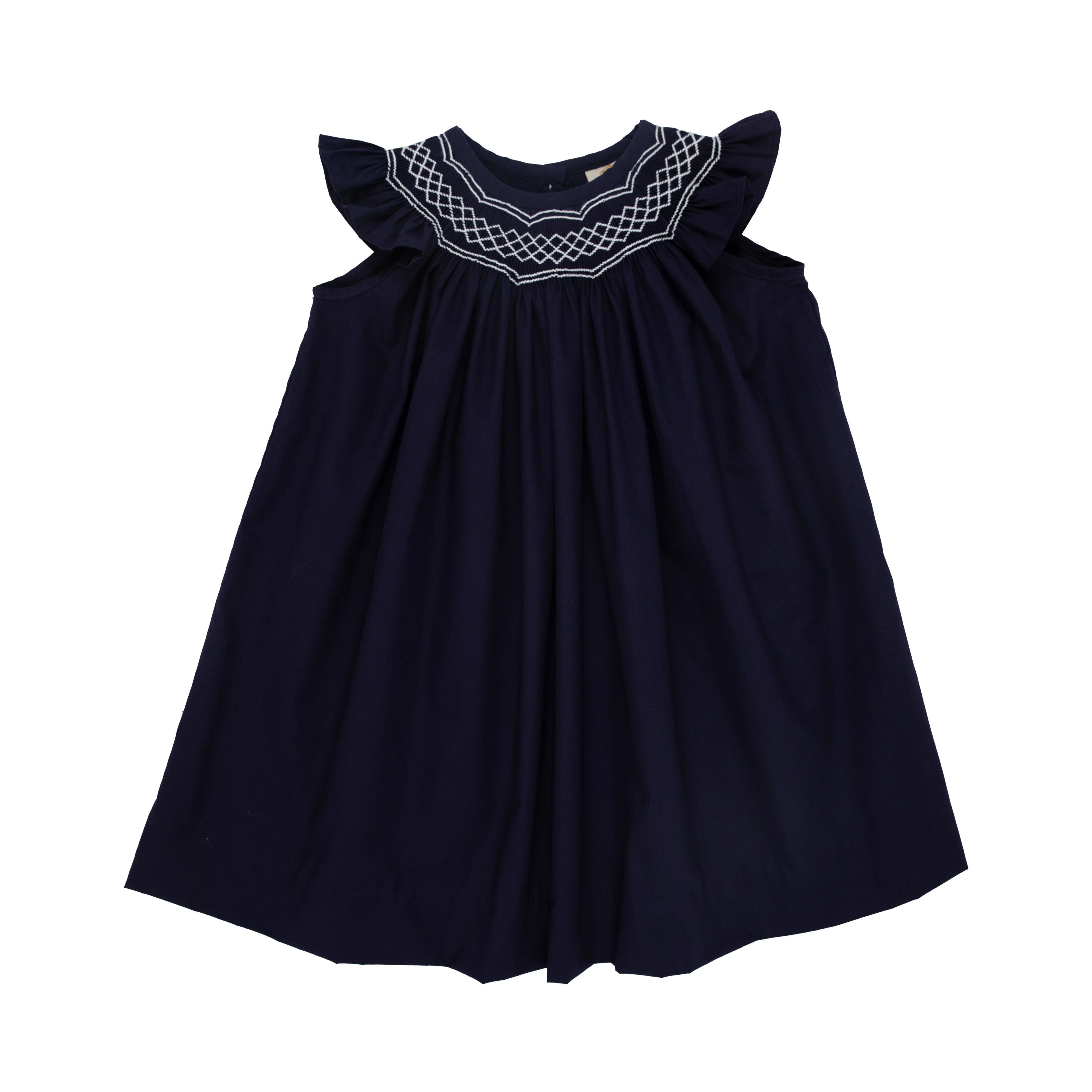 Angel Sleeve Sandy Smocked Dress - Nantucket Navy with Worth Avenue White Smocking & Picot | The Beaufort Bonnet Company