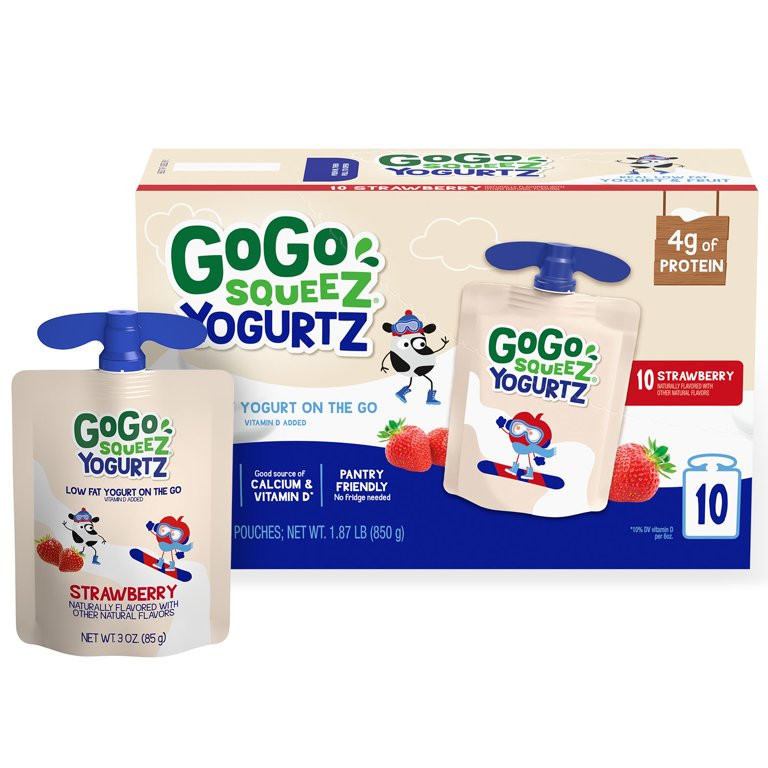 GoGo squeeZ yogurtZ Strawberry Snack Pouches, 3 oz, 10 Pack | Walmart (US)