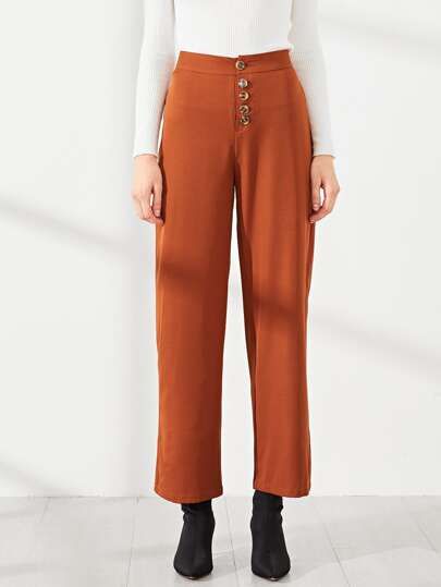 SHEIN Solid Button Fly Pants | SHEIN