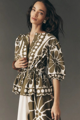 Farm Rio Palmero Cinch-Waist Blouse | Anthropologie (US)