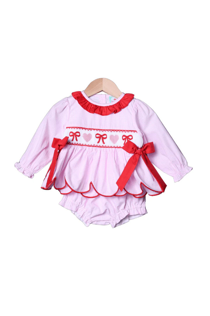 Smocked Red Bow Pink Gingham Bloomer Set | The Smocked Flamingo