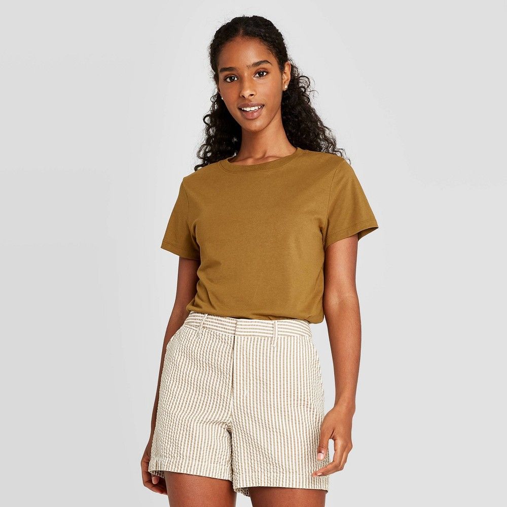 Women's Short Sleeve Casual T-Shirt - A New Day Olive Brown M | Target