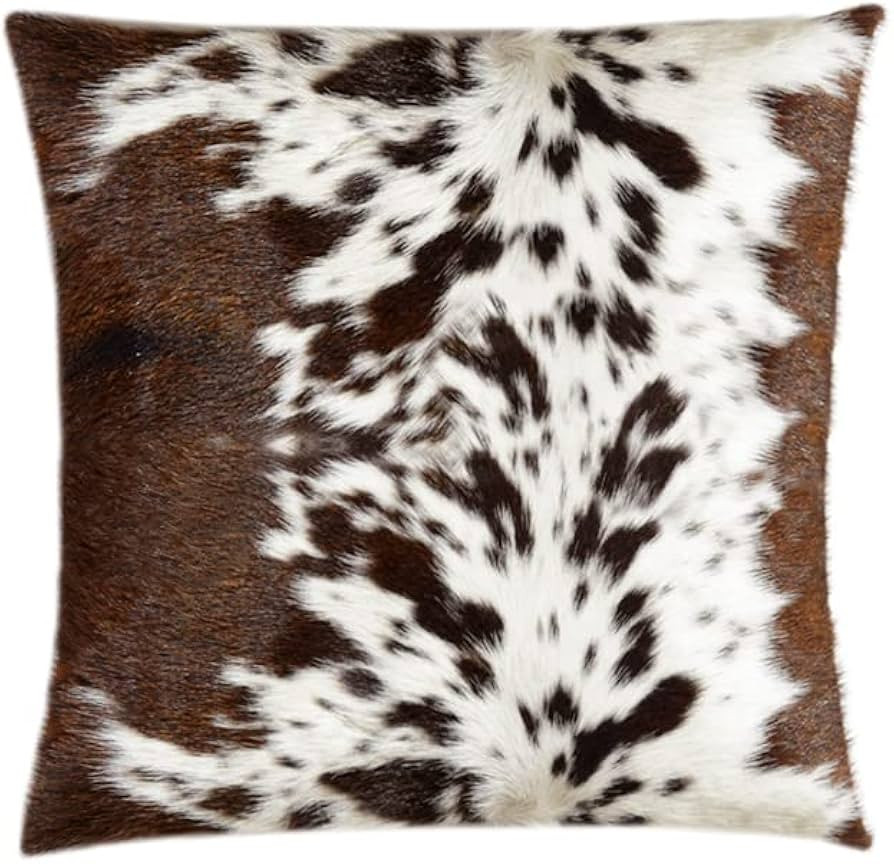 NGF Genuine Cowhide Pillows Cushion Cover - Brown and White Leather Hair on 18' x 18'-Handmade Le... | Amazon (US)