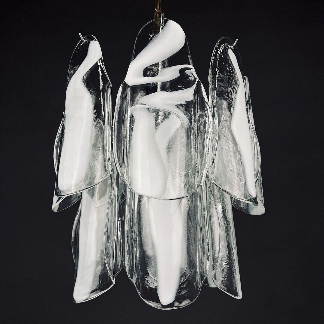 Murano chandelier by Mazzega Italy 1960s Mid-century modern italian lighting 14 lattimo glass pet... | Etsy (US)