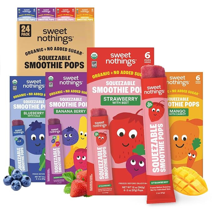 Sweet Nothings Smoothie Pops Variety Pack, 24 Count Freezer Pops, Fruit & Veggie Popsicles, No Ad... | Amazon (US)