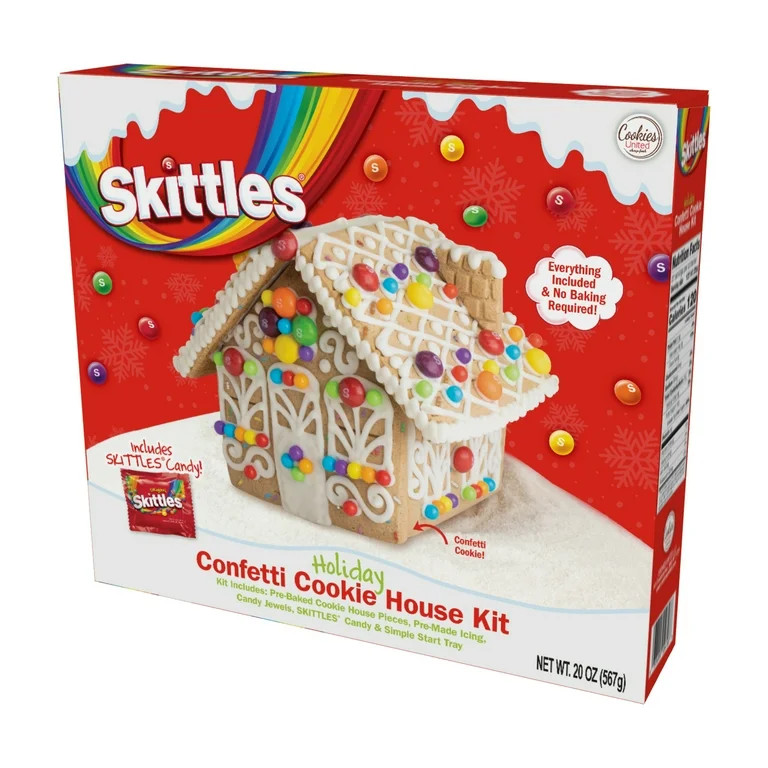 Skittles Holiday Confetti Cookie House Box Kit, 20oz, 1 Count | Walmart (US)