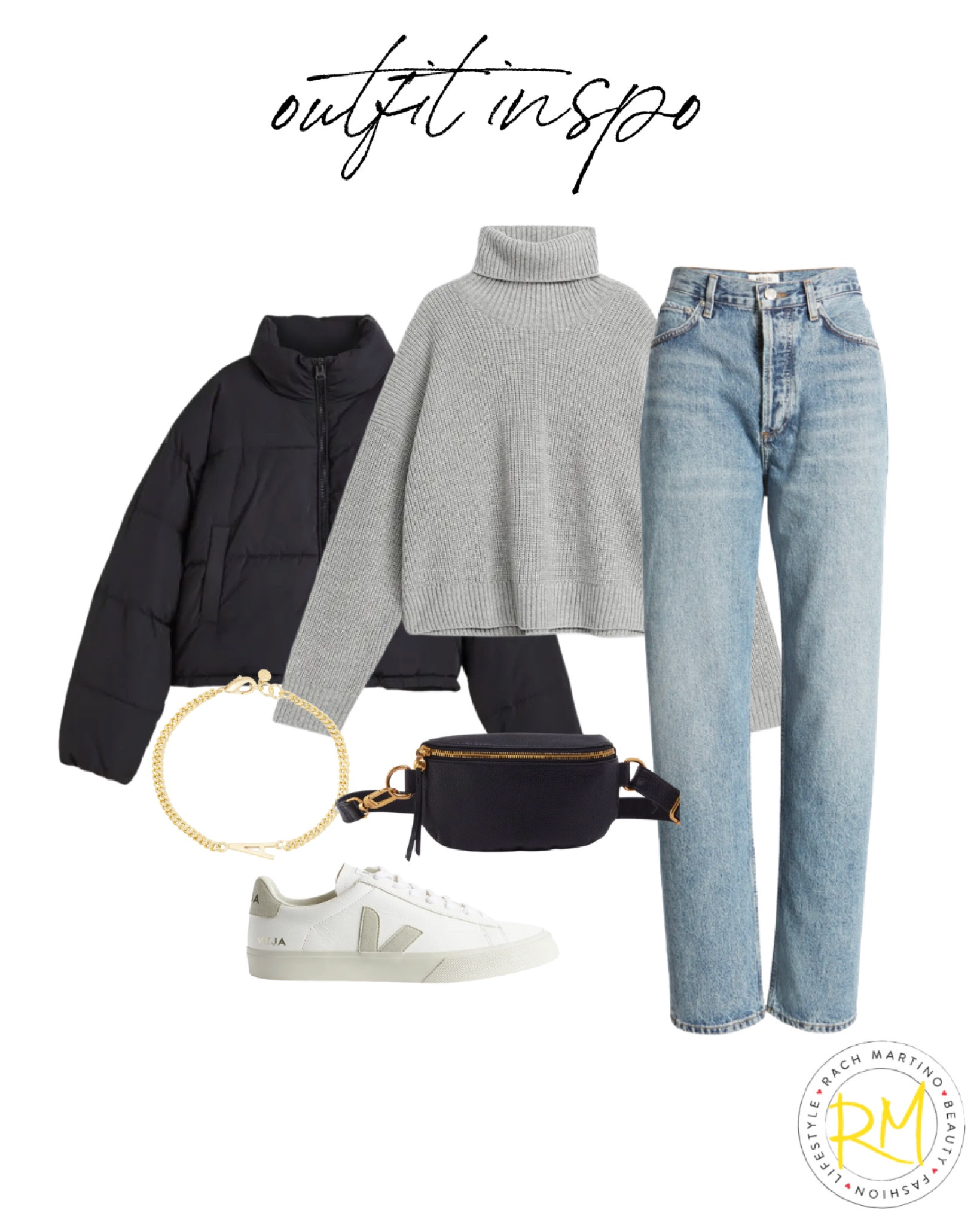 Turtleneck sweater high rise jeans puffer coat outfit idea. Casual weekend outfit idea. Sneaker and denim outfit idea  

#LTKsalealert #LTKstyletip #LTKunder50