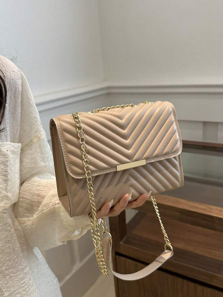 Fashion Solid Quilted Chain Shoulder Bag | SHEIN