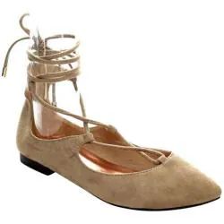 Women's Beston Tempo-03 Lace Up Flat Taupe Faux Suede | Bed Bath & Beyond