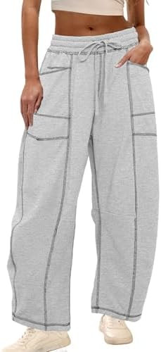 Athlisan Womens Baggy Barrel Pants Wide Leg Lounge Drawstring Sweatpants with Pockets | Amazon (US)