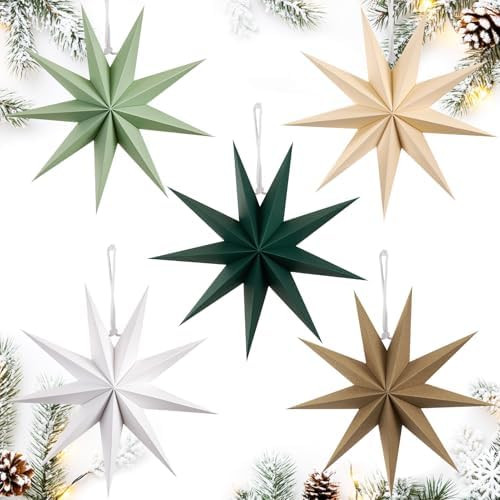 SUNBEAUTY Sage Green 9-Pointed 12 Inch Paper Star Lanterns Christmas Hanging Lamp Paper Decoratio... | Amazon (US)