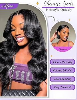 V Part Wig Human Hair Body Wave 200% Density Upgrade U Part Wigs With Drawstring No Sew in No Glu... | Amazon (US)
