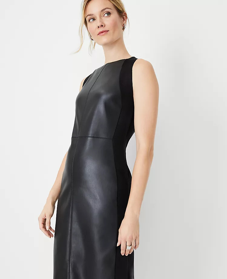 Faux Leather Mixed Media Sweater Dress | Ann Taylor (US)