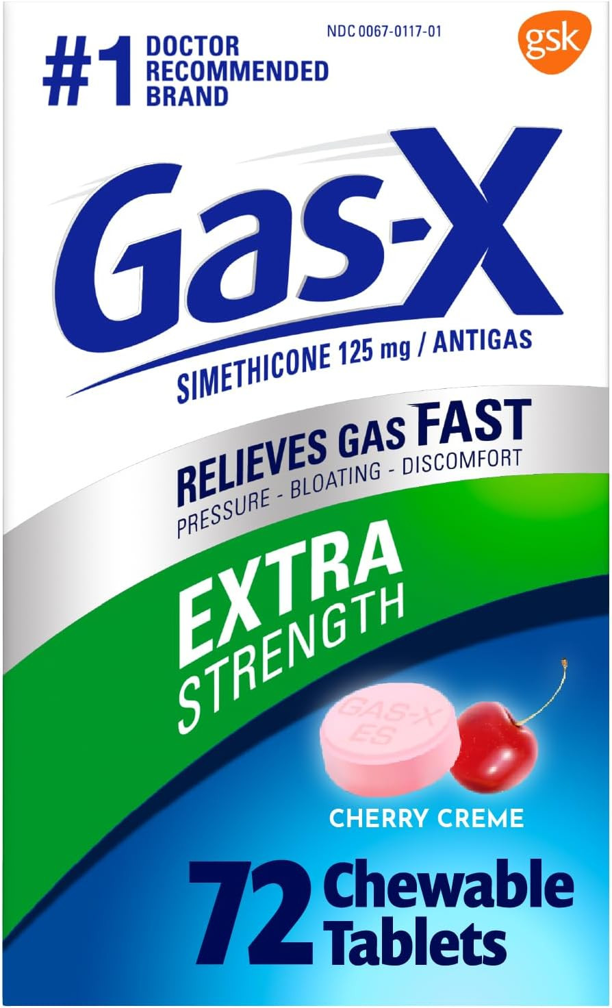 Gas-X Extra Strength Chewable Gas Relief Tablets with Simethicone 125 mg for Bloating Relief, Cherry - 72 Count | Amazon (US)