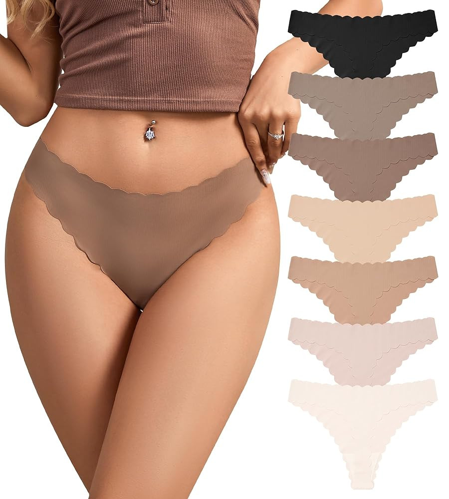 SHARICCA Womens Seamless Thongs No Show Underwear Soft Ribbed Invisible Panties Wave Edge Multi P... | Amazon (US)